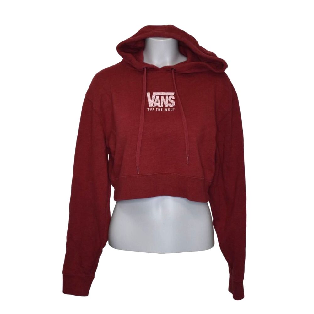 Vans Cropped Hoodie Red Checkerboard Skateboarding Womens Small